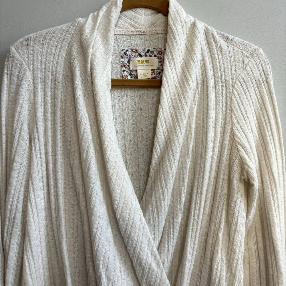 Anthropologie Maeve Faux Wrap Front Sweater Women's M Cream Ivory Warm Cozy - Picture 2 of 6